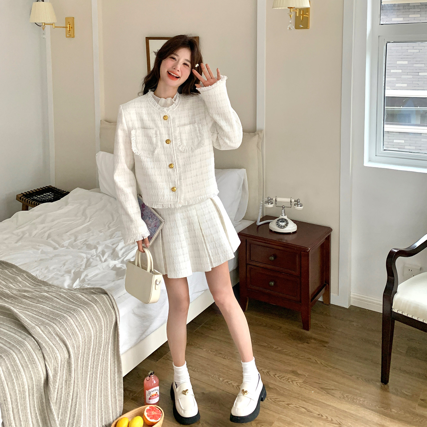 法式轻奢小香气质套装女2026新款毛边流苏格纹外套半身裙两件套秋