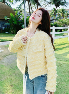 黄色法式名媛小香风短外套女小个子2026春新款巨好看今年流行上衣