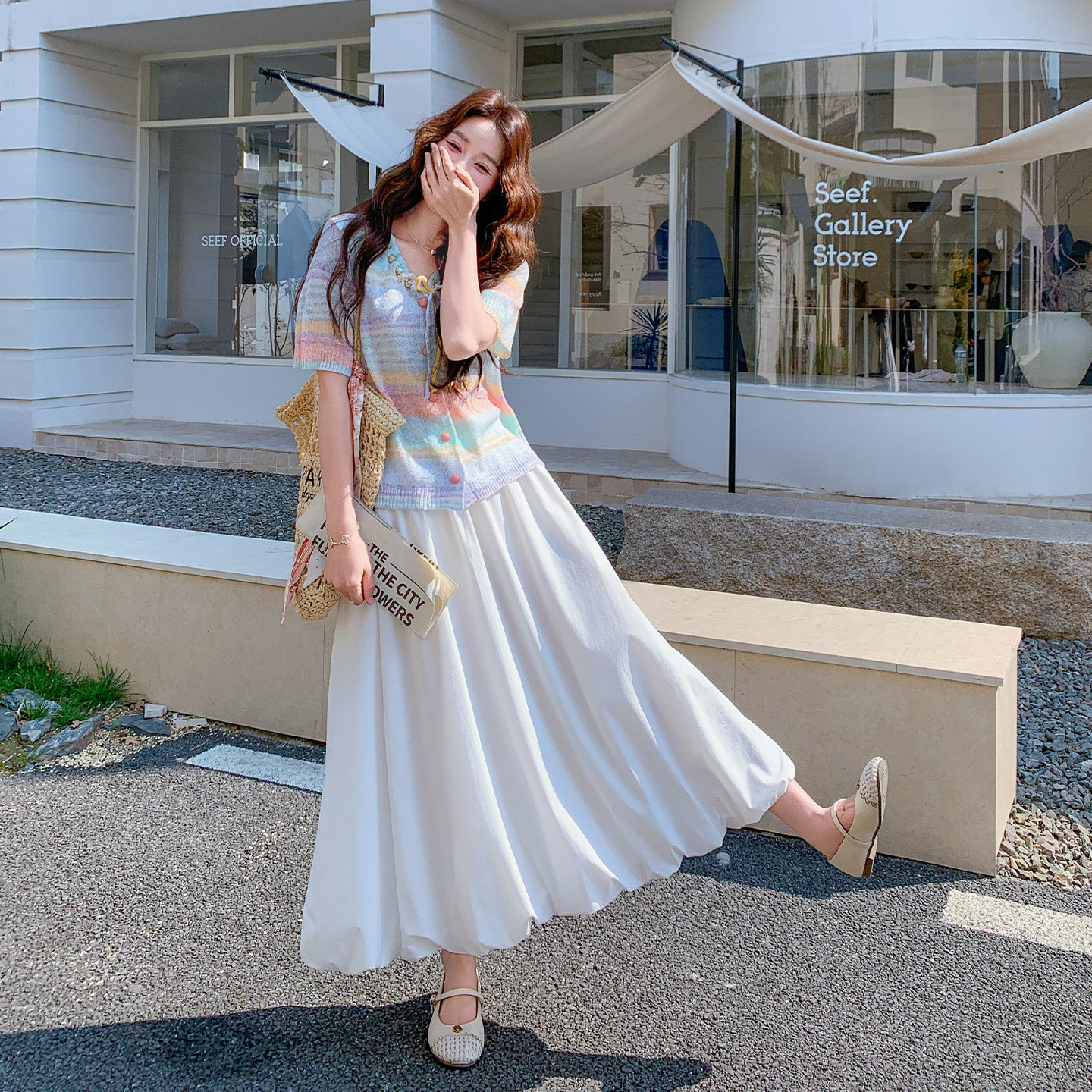 甜美少女感穿搭套装2026夏季新款多巴胺减龄针织上衣半身裙两件套