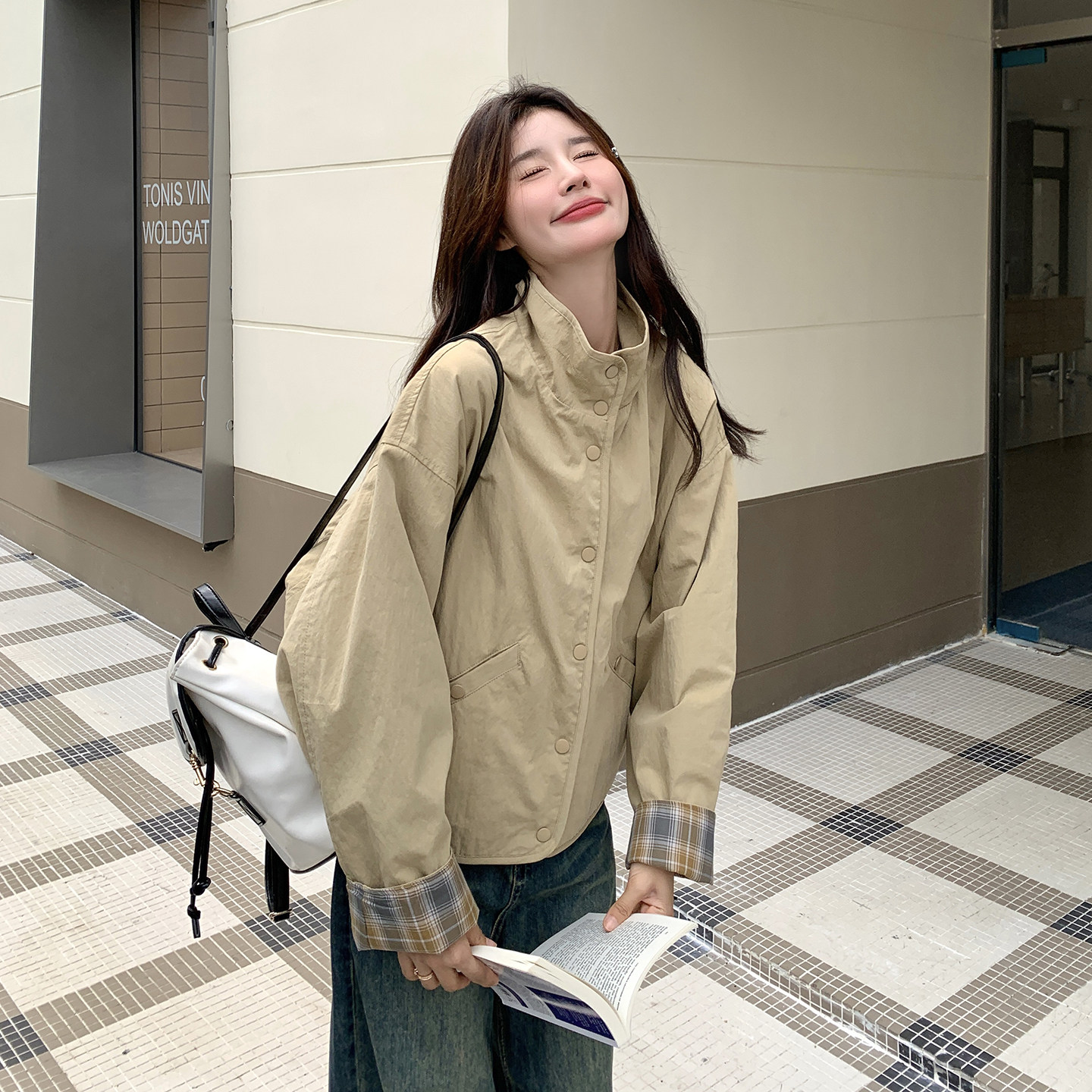 卡其色小众设计感两面穿工装外套女2026春季新款韩系时髦洋气夹克