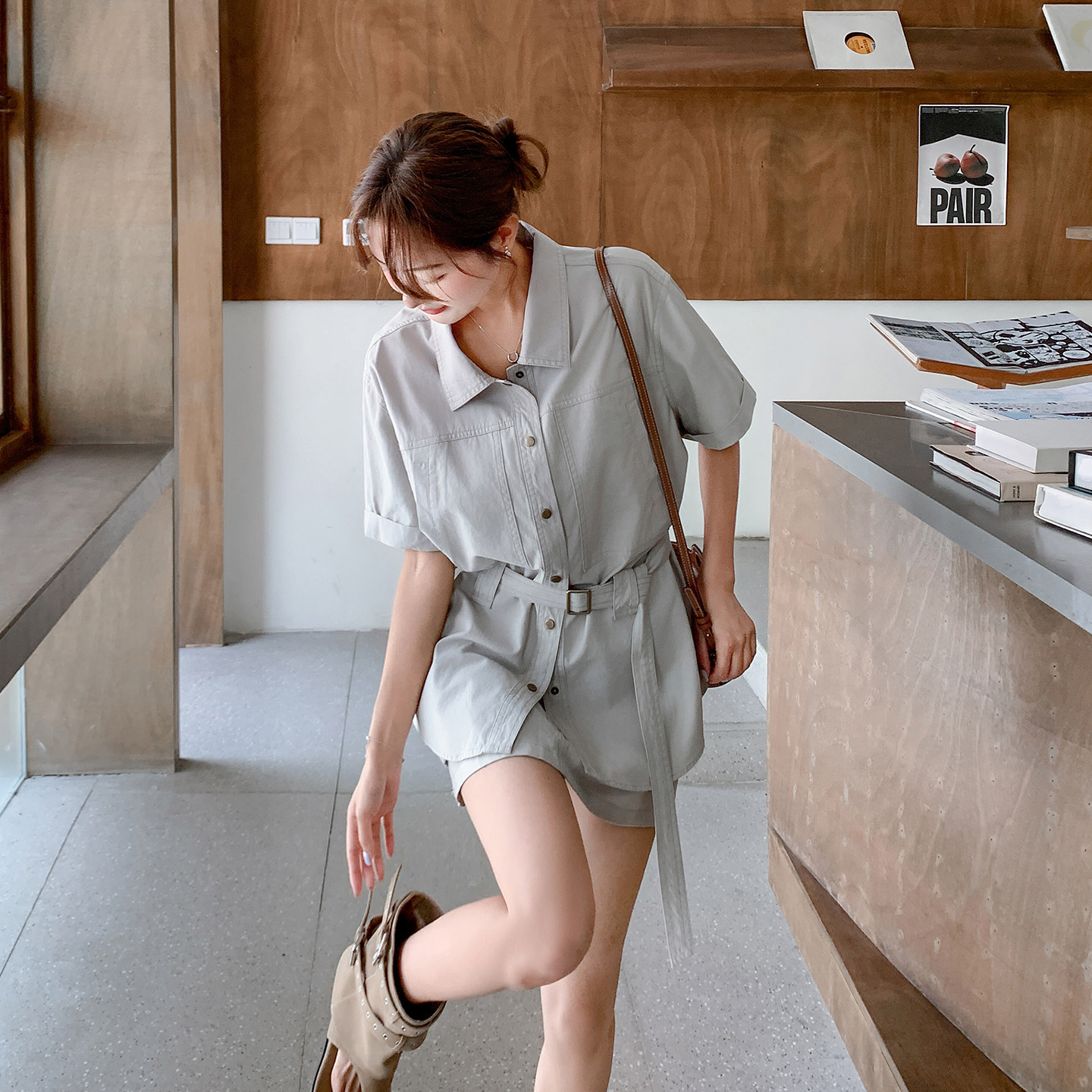 夏季休闲翻领衬衫半身裙两件套女