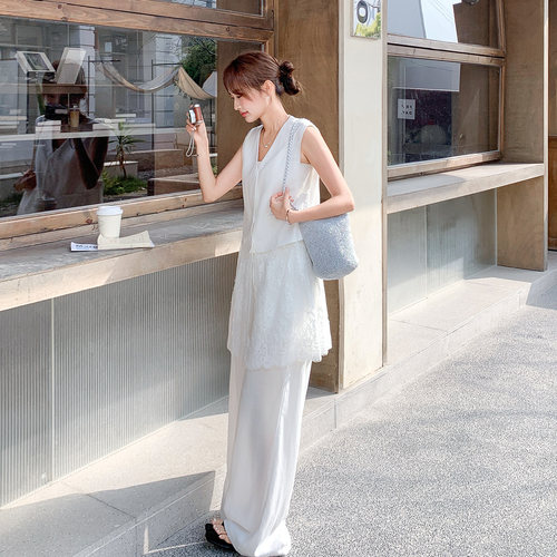 夏季轻熟女马甲阔腿裤两件套