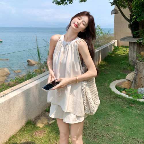 挂脖无袖上衣短裤两件套女简约