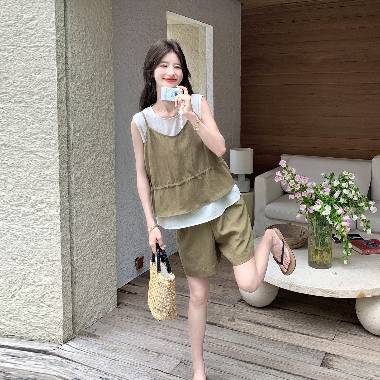 夏季女装无袖马甲三件套