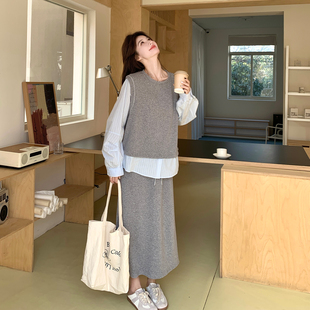 2026年超好看独特卫衣套装女春季新款条纹假两件上衣半身裙两件套