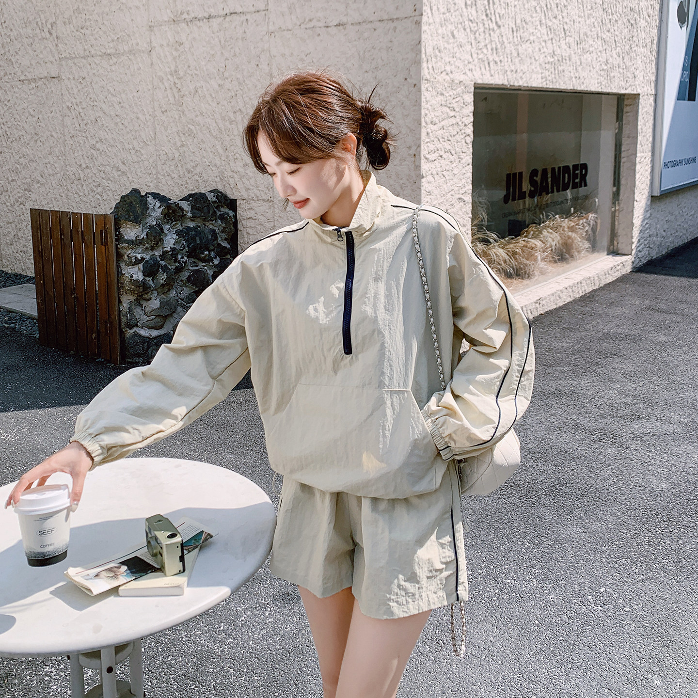 巨好看设计感运动风套装女2026春新款小个子立领卫衣短裤两件套