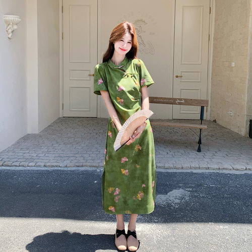 新中式改良旗袍连衣裙女绿色