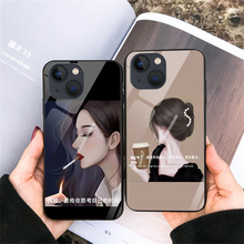 好运女孩背影适用14苹果16手机壳12iPhone13promax全包15plus钢化玻璃套15pro新款11防摔硅胶软边16promax潮