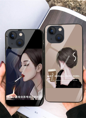 好运女孩背影适用14苹果17手机壳12iPhone13promax全包15plus钢化玻璃套15pro新款11防摔硅胶软边16promax潮