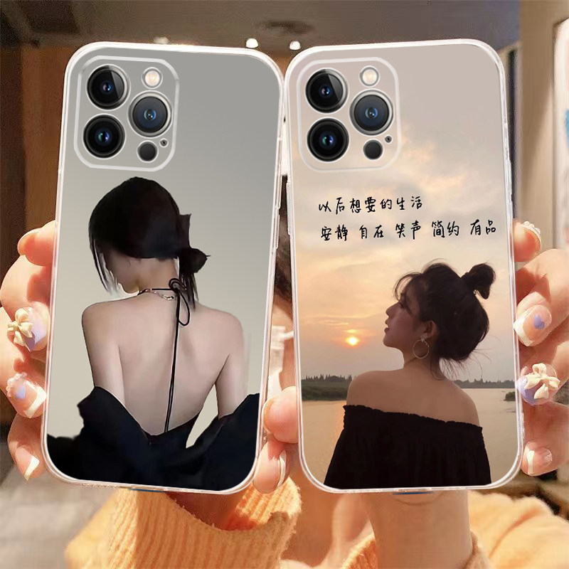 性感女孩适用17苹果15promax手机壳14iPhone13软壳12透明新款16promax玻璃壳硬防摔全包11镜面15plus网红潮