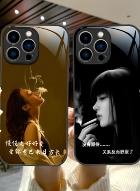 励志抽烟女孩适用v13oppofindx9手机壳x8pro新款玻璃壳x7镜头全包x6硅胶软边x5pro防摔realmeV15个性保护套潮