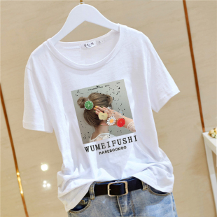 宽松圆领印花减龄上衣打底时尚 2026夏季 t恤女韩版 纯棉短袖 潮 新款