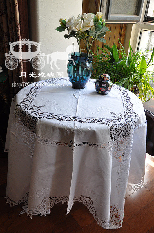 【月光玫瑰园外贸老货】手工百带丽419白色纯正方桌布175厘米正方