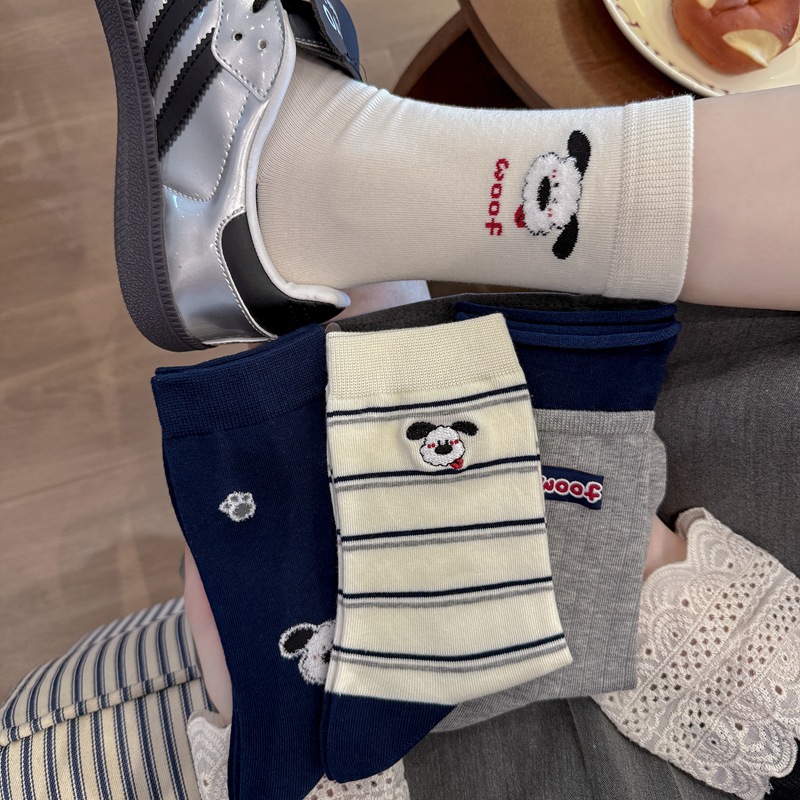 无骨韩版东大门蓝色系可爱卡通条纹撞色女袜 棉质无骨立体袜子女