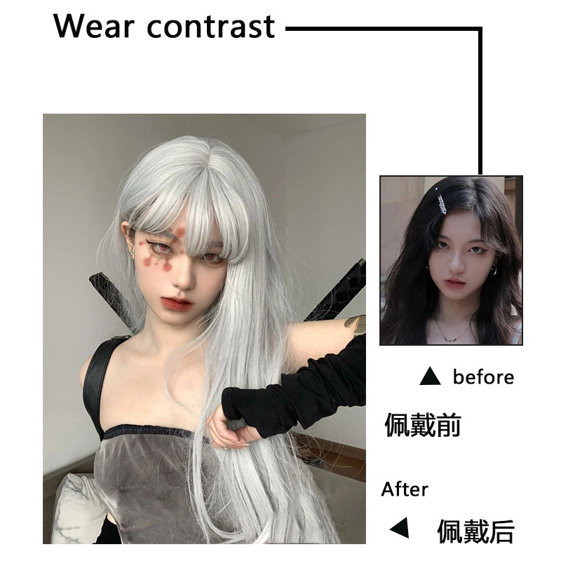 灰色假发女长发网红自然仿真人全头套式气质日常长直发奶奶灰假发
