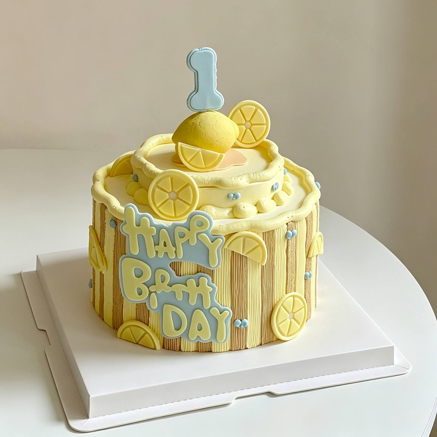 可爱柠檬片主题生日蛋糕装饰