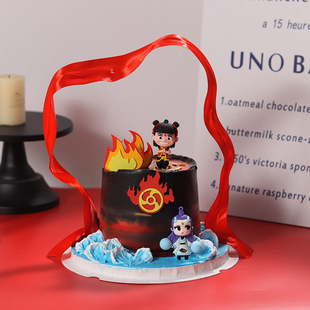 2025网红哪吒敖丙蛋糕装饰摆件三昧真火风火轮插件混天绫烘焙配