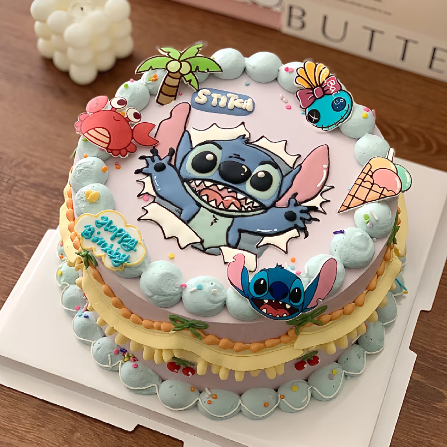 网红可爱史迪仔蛋糕装饰插件卡通蓝色男孩生日烘焙甜品插件配件