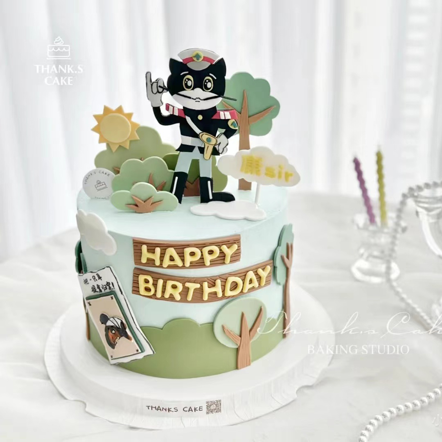 卡通动画黑猫警察警长蛋糕装饰