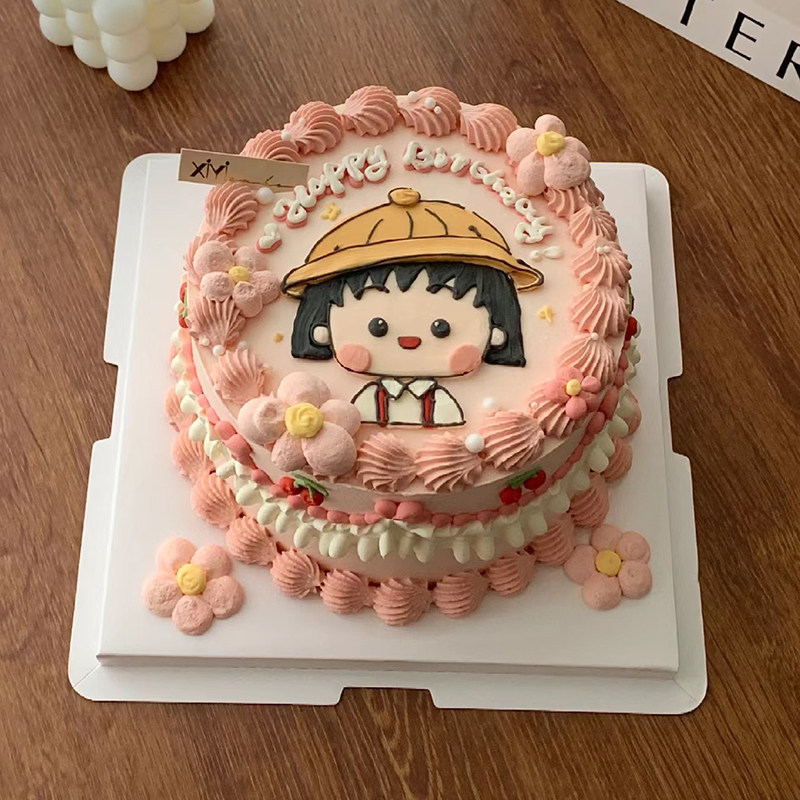 卡通小丸子樱桃女孩生日蛋糕装饰