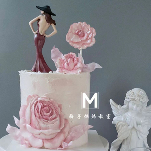 梅子同款网红鱼尾裙背影女神蛋糕装饰摆件牡丹花长裙美女硅胶模具