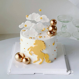 网红以梦为马不负韶华毕业季蛋糕装饰摆件黄色骏马卡片金色球插件