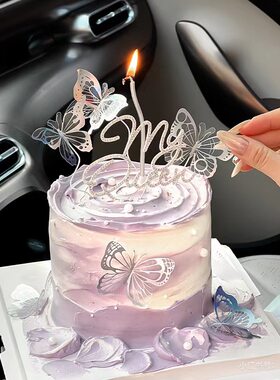 银色幻彩蝴蝶3.8女神节蛋糕装饰