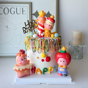 可爱蜡烛星星人蛋糕装 饰 饰摆件PU立体苹果星星人饼干星星人烘焙装