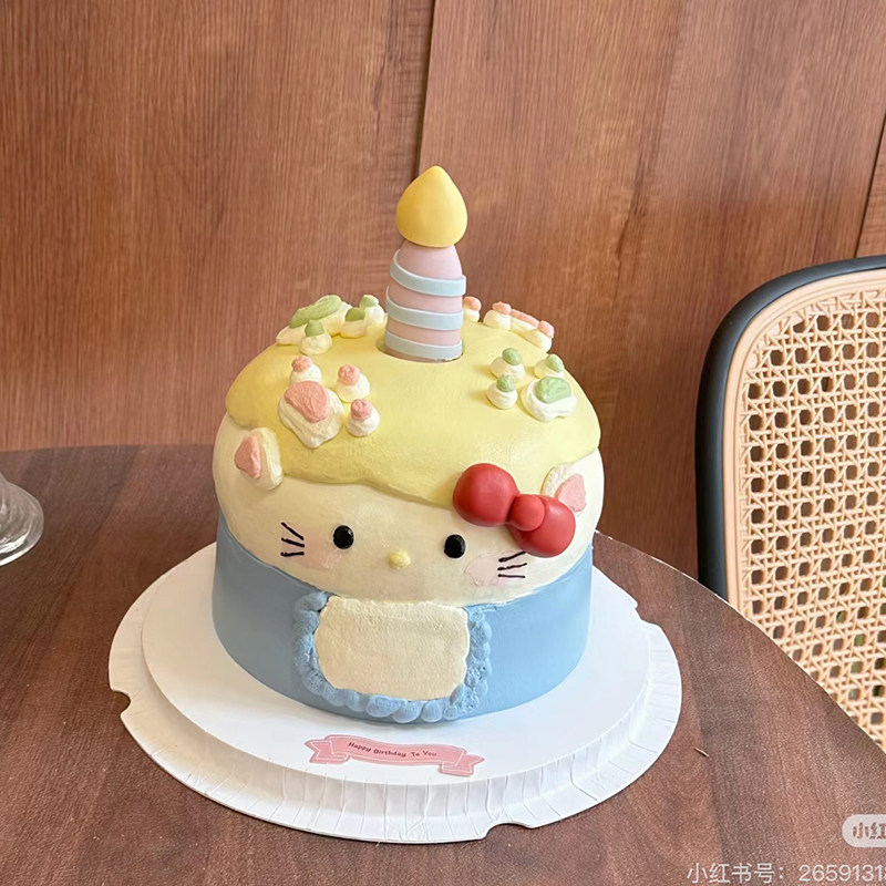 软陶蝴蝶结蜡烛生日蛋糕装饰摆件