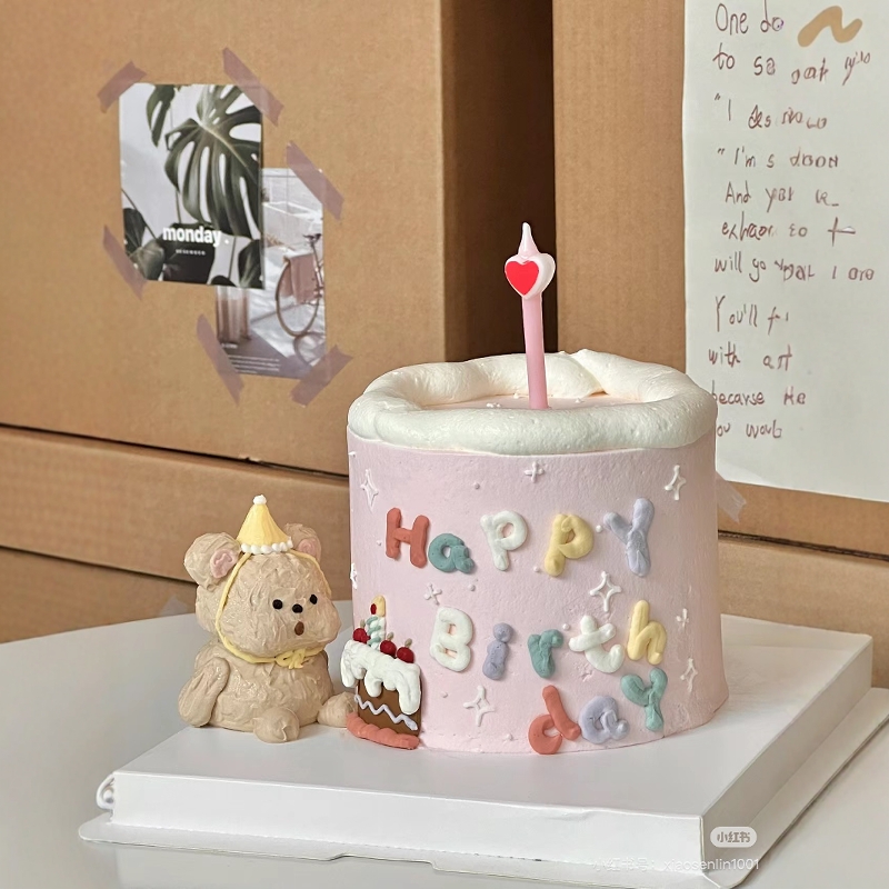 软陶吹蜡烛小熊生日蛋糕装饰摆件立体小动物黄油可爱熊插件装饰品