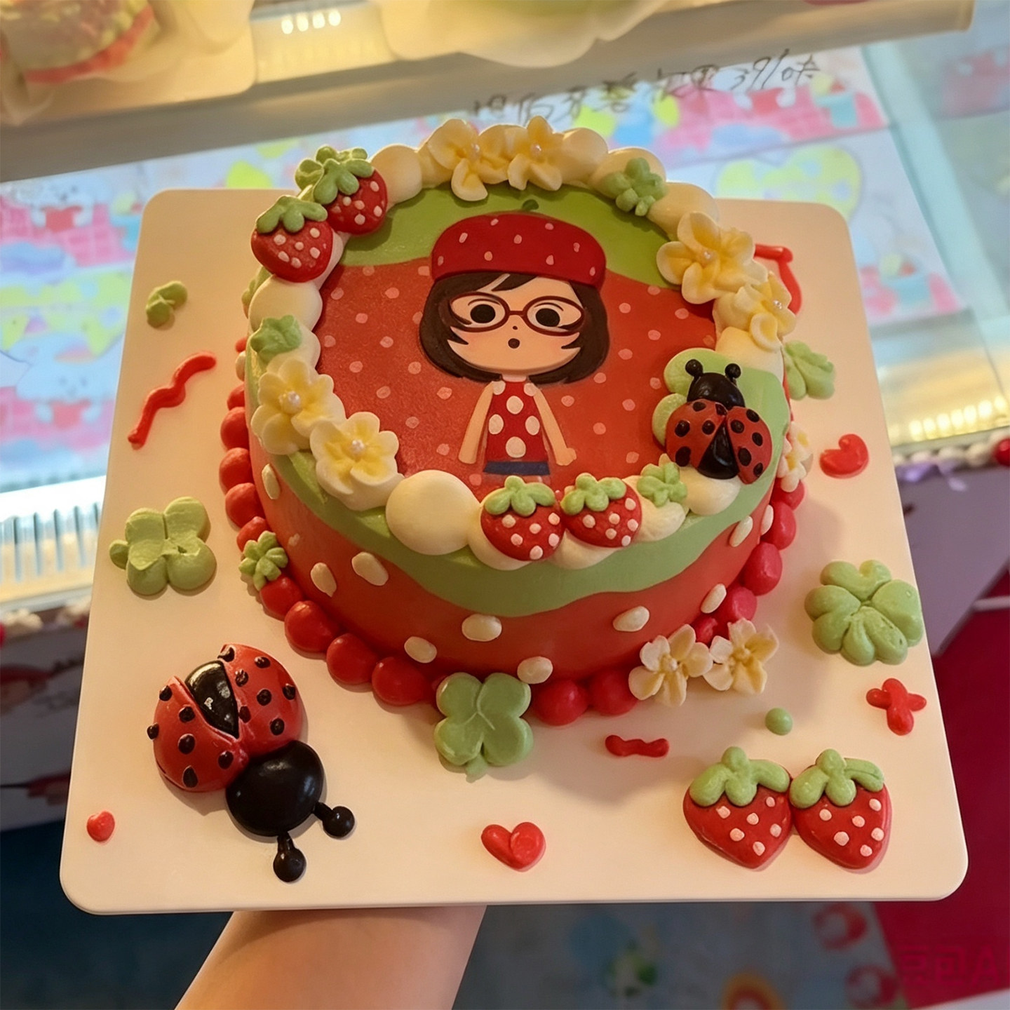 可爱草莓帽子女孩生日蛋糕装饰