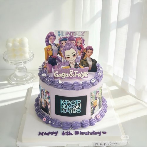 kpop猎魔女团生日蛋糕装饰插件紫色女孩生日甜品台蛋糕装饰品插牌