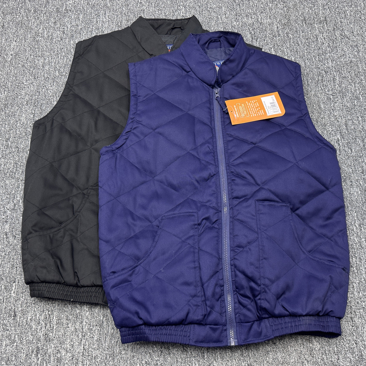 欧美单冬季户外夹棉菱形格子马甲