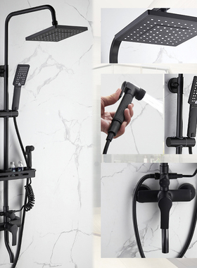黑色淋浴花洒套装家用全铜体欧式浴室挂墙花洒龙头沐浴器淋雨套装