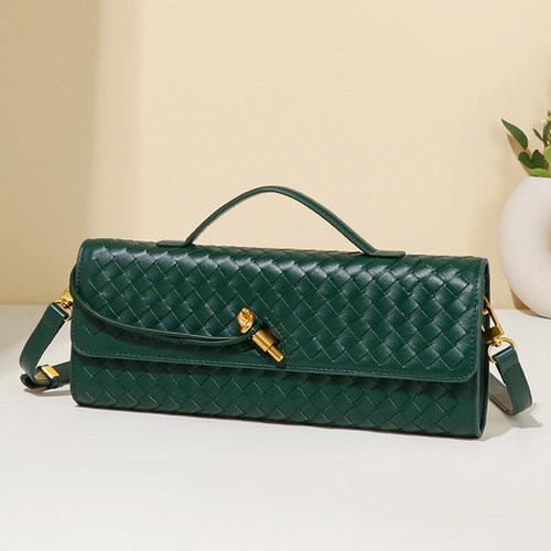 编织软皮晚宴包2025春夏新款中古法棍包风琴包横款手提单肩斜挎包