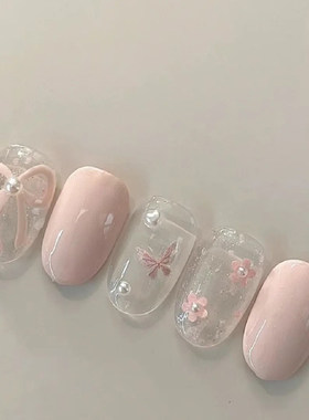 2026年新年款手工穿戴甲甜美樱花粉芭蕾成品美甲短款式指甲贴片