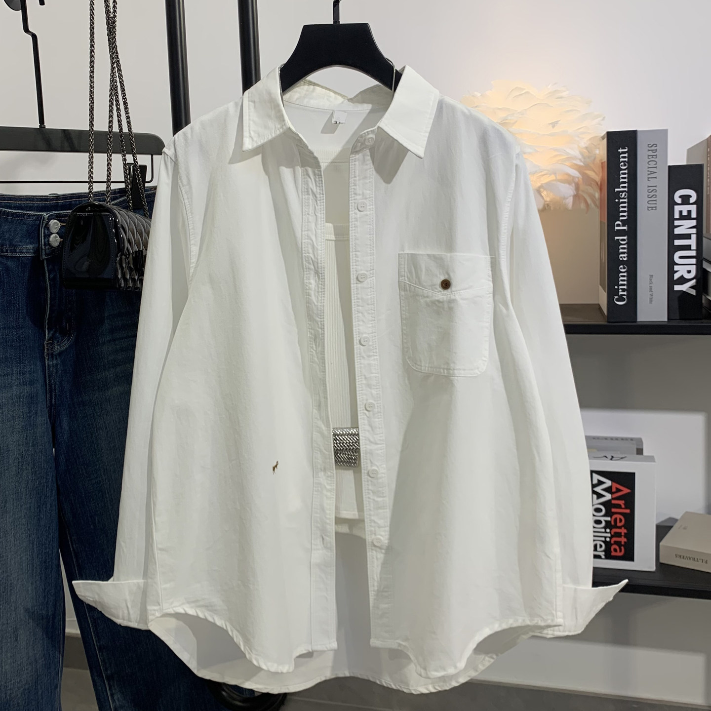 2026春季新款白色衬衫女长袖宽松百搭休闲设计感小众中长上衣外套,女装/女士精品,衬衫,淘宝优惠券,粉丝福利购,淘宝优惠卷