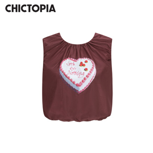 CHICTOPIA刘清扬原创设计25春夏新品酒红色蛋糕印花无袖上衣背心