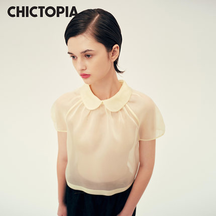 CHICTOPIA刘清扬原创设计25春夏新品桑蚕丝欧根纱圆领衬衫上衣