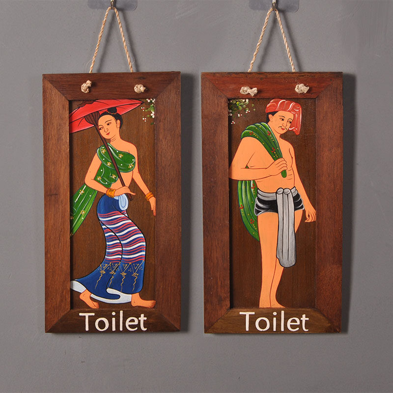 指示牌鹿窝实木男手绘人物挂饰