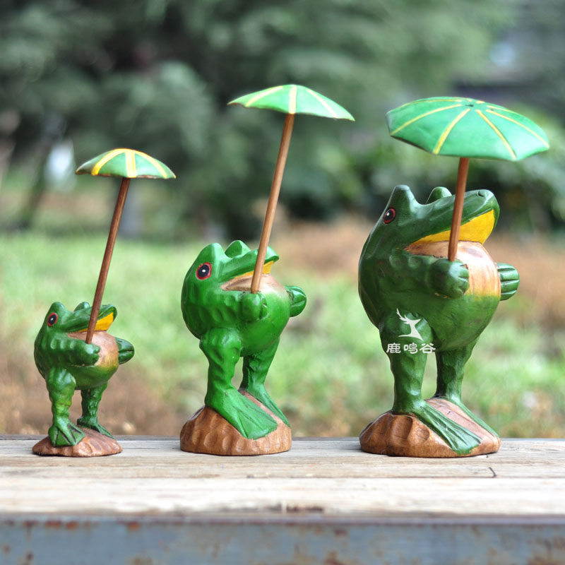 泰国实木蛙摆件木雕打伞青蛙装饰家居饰品开业送礼