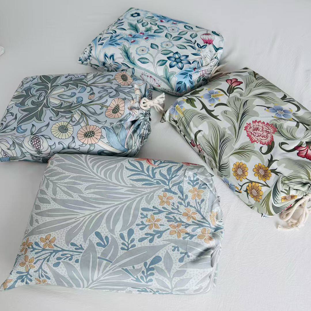 外贸出口100支埃及棉贡缎轻磨毛印花四件套亲肤细腻不掉毛