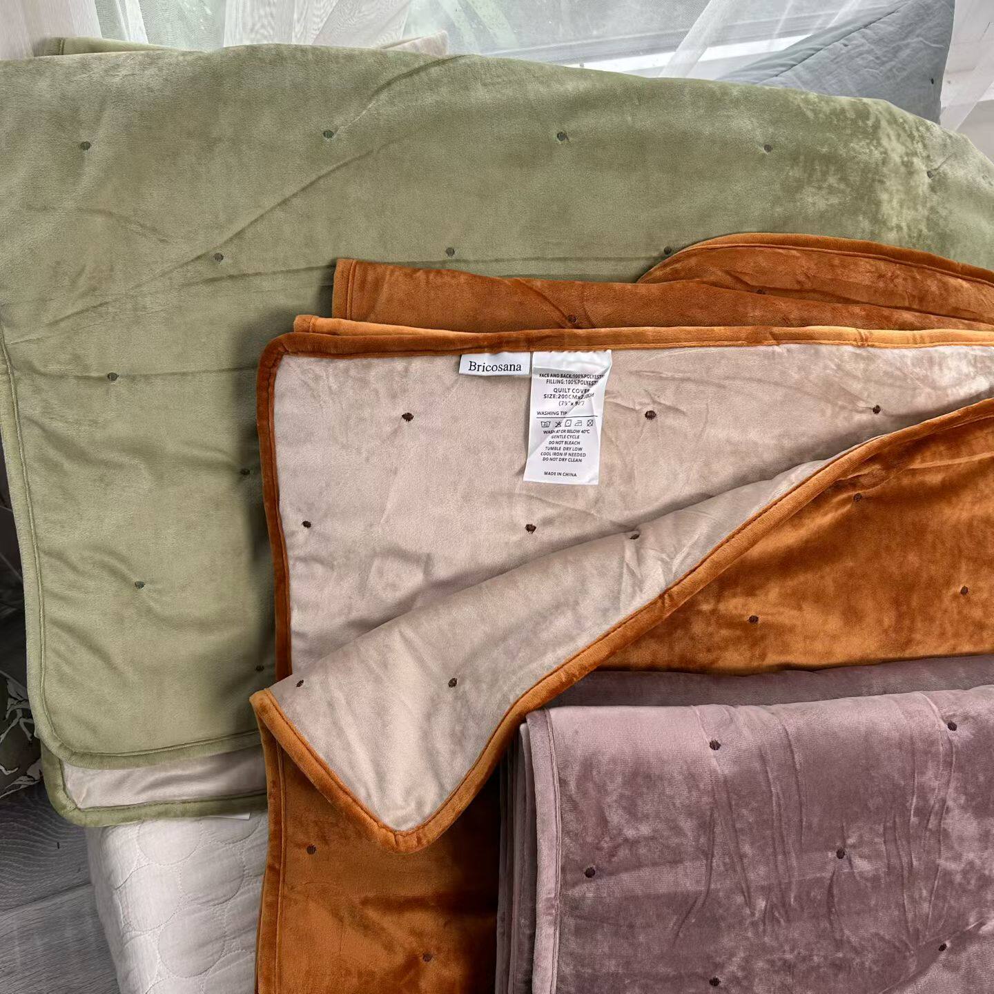 外贸出口秋冬牛货重磅冰花绒砂洗被双面200x230双人被保暖