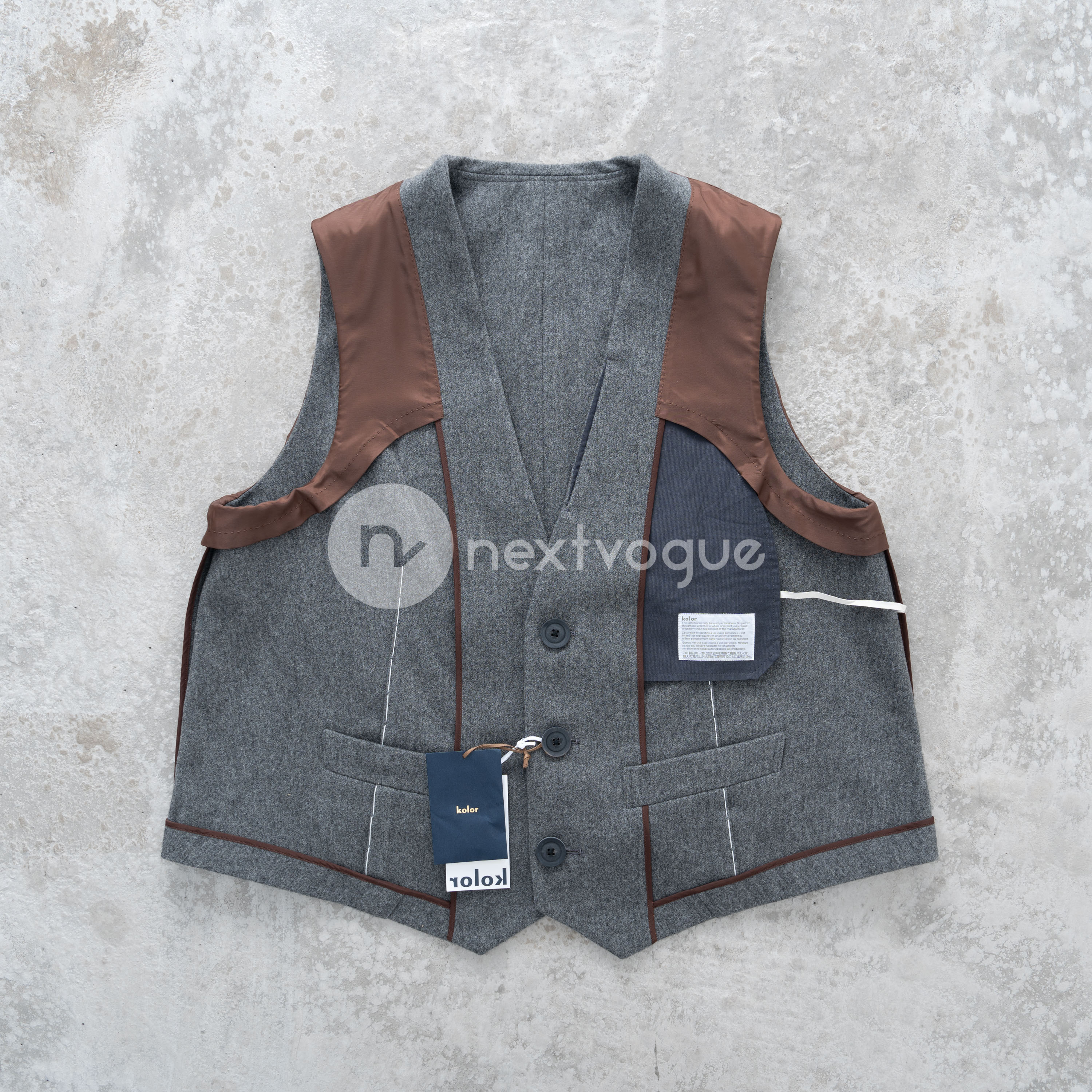 【清仓】Kolor 阿部润一23AW 拼色拼接羊毛马甲 23WCM-V01102现货