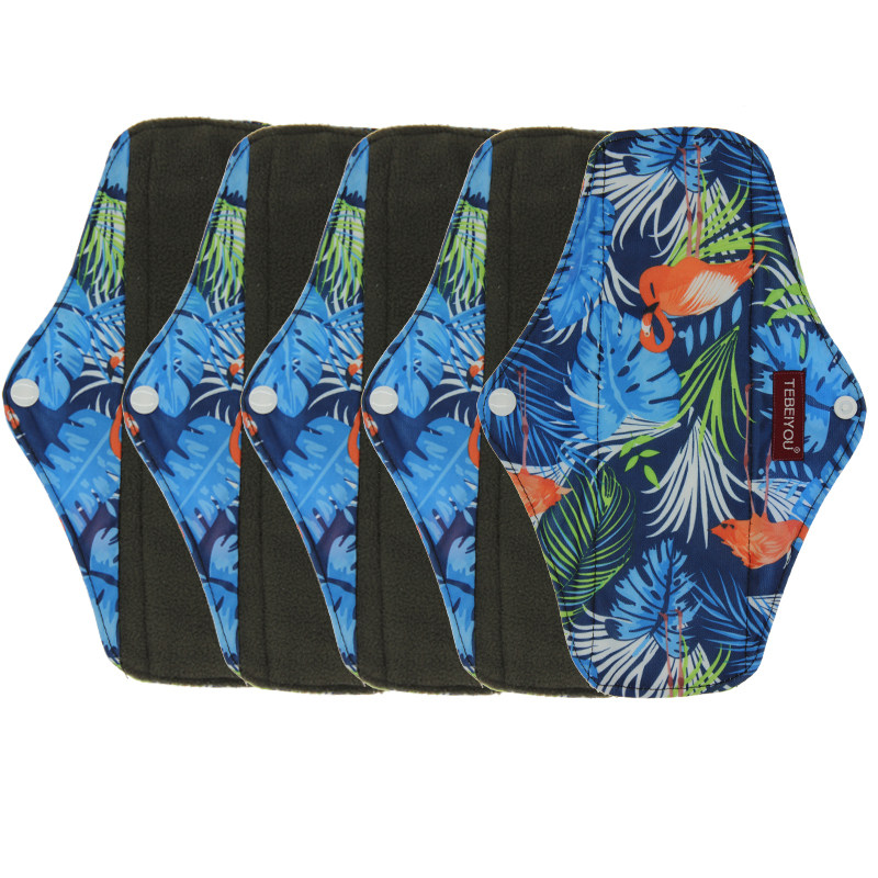 5件可洗重复使用卫生垫环保透气竹炭日用卫生巾menstrual  pads