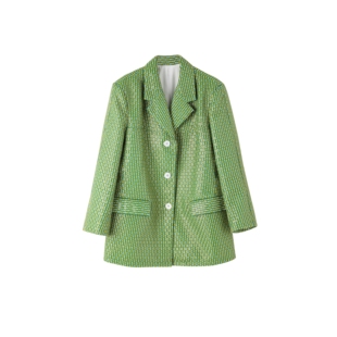 皮衣女2025秋冬新款 外套 轻奢设计头层绵羊皮手工编织条纹真皮西装