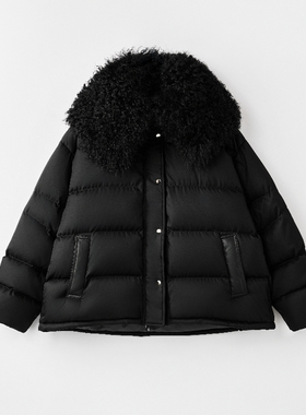 【弓ECHO】冬季滩羊毛领保暖90白鹅绒宽松显瘦中长款羽绒服