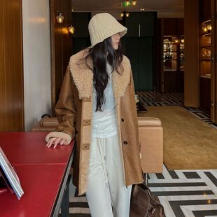 高定秋冬进口大美麦斯皮毛撞色宽松慵懒复古中长外套 弓ECHO