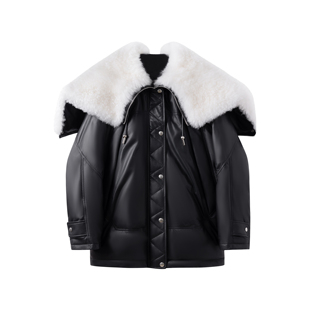 绵羊皮真皮毛领大披肩连帽白鹅绒服 天使之翼冬季 弓ECHO