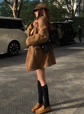 【弓ECHO】北境暖曦！内蒙古绵羊皮毛一体绒面慵懒中长款外套女